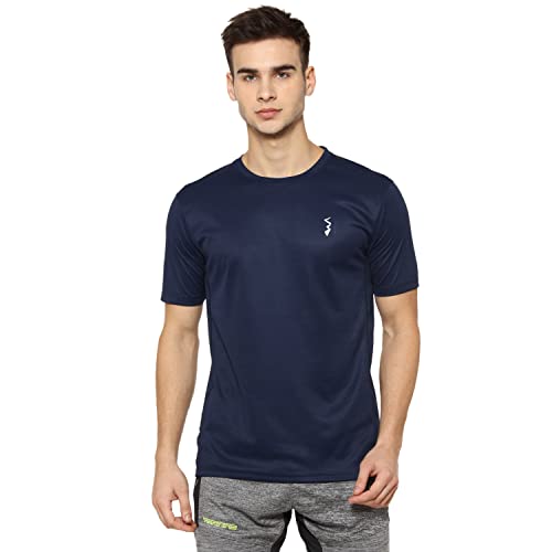 Image of CAHOOT Men Solid Crew Neck Sports T Shirt Navy