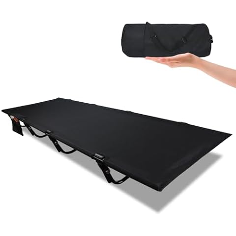 Oushome Camping Cot, Ultralight Folding Backpacking Cot, Max Supports 352lbs, Portable Camping cots for Adults, Camping Bed for Camping, Outdoor Travel, Hiking, Home, Mountaineering (Black) Cover