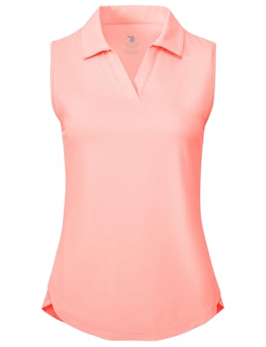 Bgowatu Golf Shirts For Women Sleeveless Polo Collared V Neck Tennis Tank Tops Dry Fit Upf 50+ Lightweight Pink S