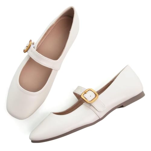Image of TN TANGNEST Leather Flats for Women Retro Mary Jane Flats