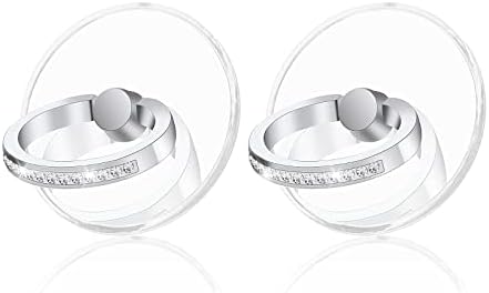 Cobee Cell Phone Ring Stands, 2 Pcs 180/360 Degree Rotation Finger Kickstand Round Transparent Phone Ring Holders with Diamond Glitter Finger Mount with Grip for Most Smartphones(Round-Style)