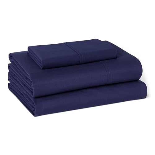 Amazon Basics Organic Cotton Sheet Set with 1-Piece Pillowcase Navy Blue Twin