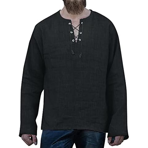Camisa Beokeuioe Manga Corta Cordones Medieval Hombre Cover