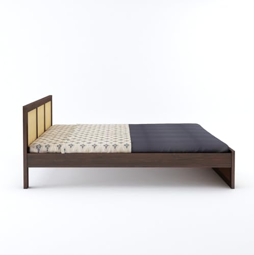 Image of Sheesham Wood Queen Size Cane Bed Without Storage Wooden Double Cot Palang Furniture for Bedroom Living Room Home Hotel (Walnut Finish) 1 Year Warranty