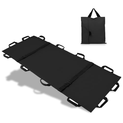 Image of Emergency Patient & Large Dog Transport Stretcher Gurney, 400 lbs | Includes carrying bag and 12 rubber handles, heavy duty patient animal mover for emergency rescue and vet care, black.