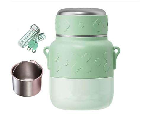 GRFELI Thermobehälter， Müslibecher,Auslaufsicherer Joghurtbecher To Go aus 18/10 Edelstahl ，Isolierte Lebensmittelbehälter,800ML Lunch Box, Hält kalt oder heiß Mehrzweckflasche(Green)
