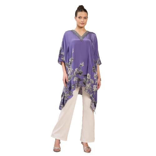 Image of First Resort Light Purple Embellished Floral Kaftan Top