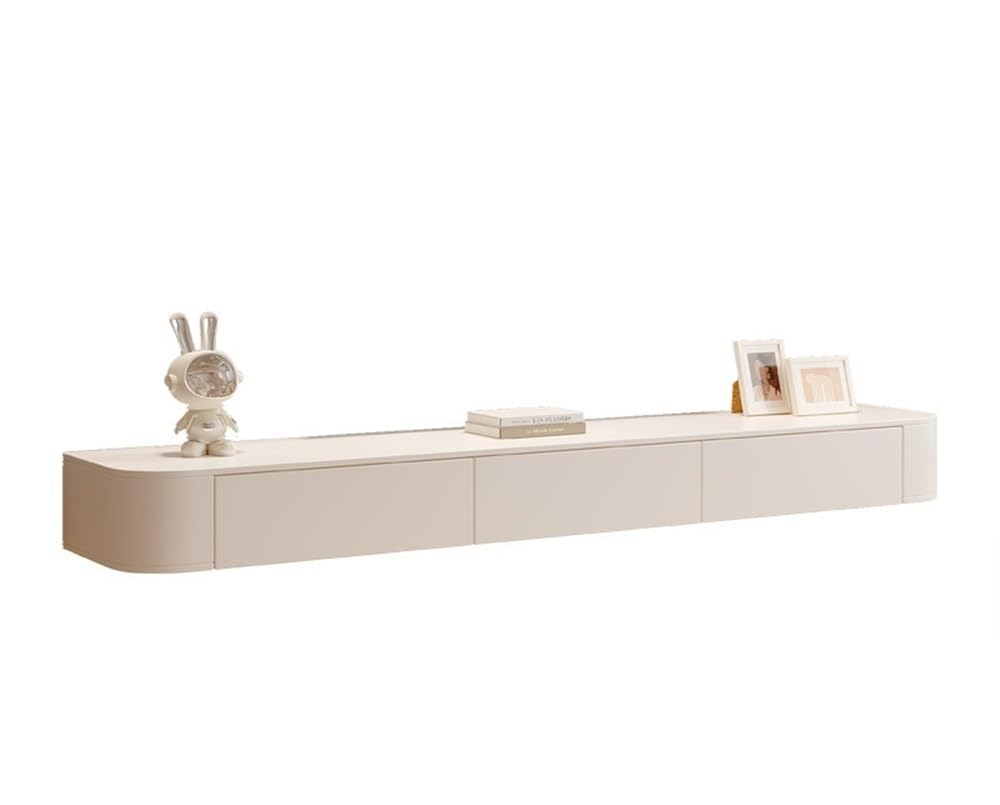 Soporte flotante de madera maciza para TV con cajones, moderno soporte de pared para consola de TV, con almacenamiento, consola de TV para dormitorio, sala de estar (blanco, 63 x 9.5 x 7.9 pulgadas)
