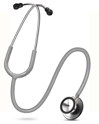 Image of FriCARE Dual Head Stethoscope - Stethoscopes for Nurses, Medical Nursing Students, Paramedics /EMT /LVN /VNA Backup Estetoscopio, Haze Grey Tube, Stainless Steel Chestpiece