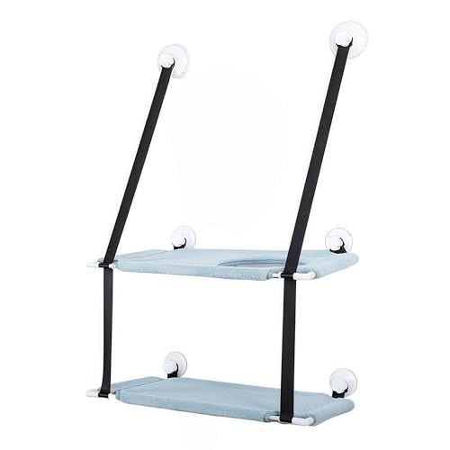 Andula猫 窓用ハンモック 吸盤付き 強力耐荷重25kg 1-2段調整可能 省スペース 通気性メッシュ 日光浴可能 洗濯可能 猫用快適ベッド ストレス解消 (ブルー,2階です)