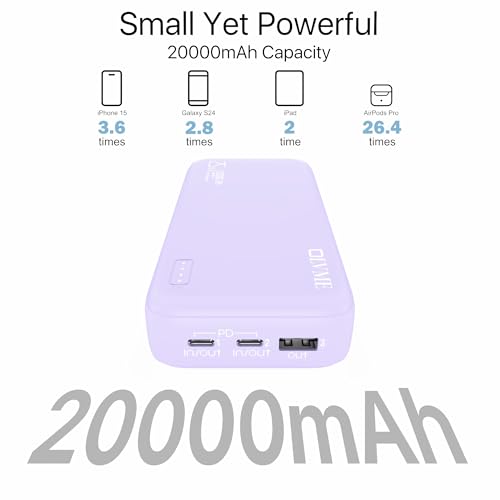 Image of OLVME Premium 20000mAh PD Power Bank |for iPhone,Samsung 50% in 30min| PD C to C Cable | 2 Type- C Port + 1 USB A 22.5W | Universal Compatible All Mobiles |Soft Matte Touch Purple