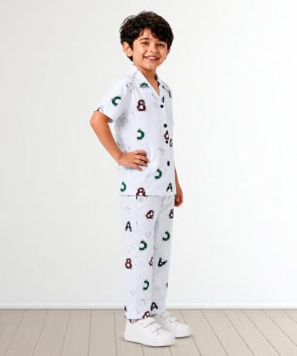 Image of 3BROS Unisex Pure Cotton Short Sleeve Kids Night Dress for Boys & Girls Nightwear /Sleepsuit /Sleepwear /Loungewear Night Suit for Boys and Girls Top and Pyjama Combo Set