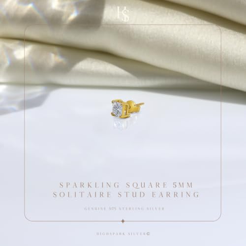 Image of HIGHSPARK 925 Silver Men's Square Solitaire Stud Earring | 92.5 Sterling Silver and Diamond like Brilliance Sparkling Zirconia | Single Stud for Men | Lovely Gift