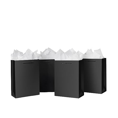SHIPKEY 20 Pack Small Gift Bags | 6x2.5x8 Inch Black Gift Bags, Gift Bags for Men, Wedding Gift Bags, Black Paper Bags