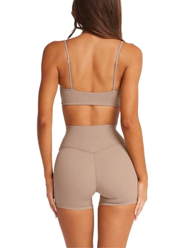 Image of LASLULU Womens Adjustable Spaghetti Straps Sports Bra Square Neck Wireless Padded Workout Yoga Crop Tops
