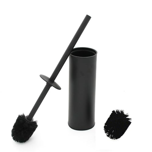 Image of Toilet Brush and Holder,304 Stainless Steel Toilet Brush with Long Brush Handle,Toilet Bowl Brush for Bathroom Cleaning,2 Bristle Heads, Black