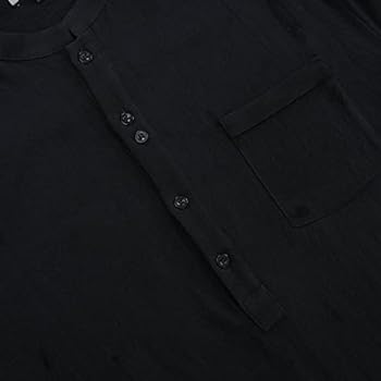 Enlision informeel katoenen linnen overhemd met lange mouwen en knoopjes, licht zomers Henley-overhemd tops, Zwart, XL