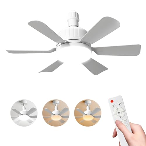 Ventilador de techo con luz y mando a distancia, 40 W, lámpara ventilador de techo con casquillo E27, regulable ventilador de techo LED para dormitorio, salón, 3 velocidades, 6 palas, para salón