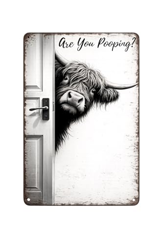 Extra Large 16 * 12in Funny Highland Cow Are You Pooping Bathroom Metal Tin Sign - Vintage Cow Art Wall Decor - Hyland Cow Picture Decoration