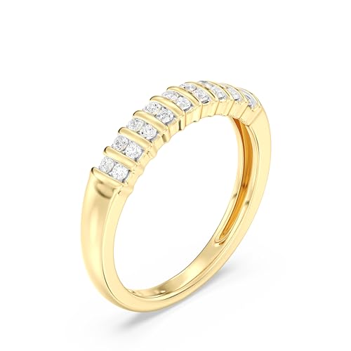 GILDED 925 Sterling Silver & 14K Gold Plated Statement Ring Bands for Women in 1/4 ctw Lab Grown Diamond | Anniversary Wedding Band | Promise Rings | Eternity Stackable Diamond Rings for Women Size 72