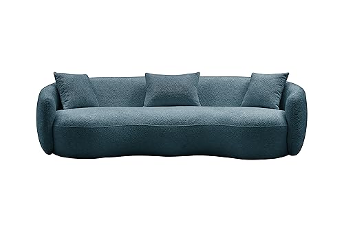 Image of KEIKI 94 inch Boucle Half Moon Curved Sectional Sofa with 3 Throw Pillows, Modern Style 4-Seater Teddy Fleece Leisure Couch with Curved Backrest, Easy Assembly, for Living Room, Bedroom, Blue