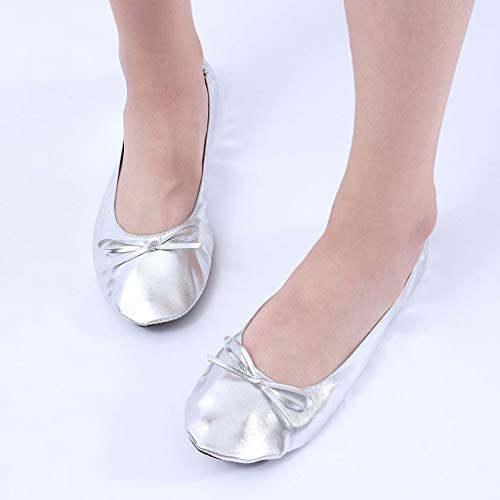Womens Flat_s Ballet Shoes Dress Square Toe Slip On Ballerina Walking Shoes for Women Comfort Soft Shoes Dance Flat Casual Women Shoes Lightweight Women's Artificial Leather Loafers (Silver, 8.5)2
