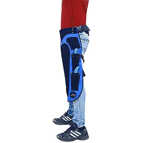 Image of Farrier apron chaps Rekhi 27 inch 1000D Cordura & Suede Leather, Blue, 4 Knife Pockets, Nail Magnet, 70cm Shoeing Chaps for Men