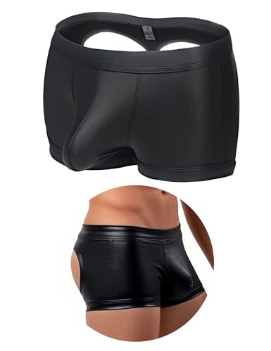 ohmydear Mens Sexy Underwear Briefs Black Bulge Pouch Boxer Back Cut Out Trunks Wide Elastic Waistband Comfortable Mankini for Men UK M