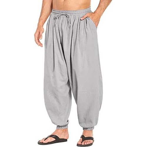 Loose Cotton Harem Pants Men Casual Beach Yoga Pants Elastic Waist Boho Trousers with Pockets3