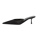 UFEDO Fashion Kitten Heel Mules for Women Slip On Mules Backless Kitten Heel Pointed Toe Wedding Party Dress Sandals Slide Sandals Evening Party Shoes Satin Black Szie 35