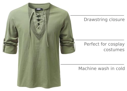 Image of JOGAL Mens Renaissance Shirt Medieval Pirate Viking Halloween Costume Gothic Steampunk Retro Long Sleeve Lace Up Shirts