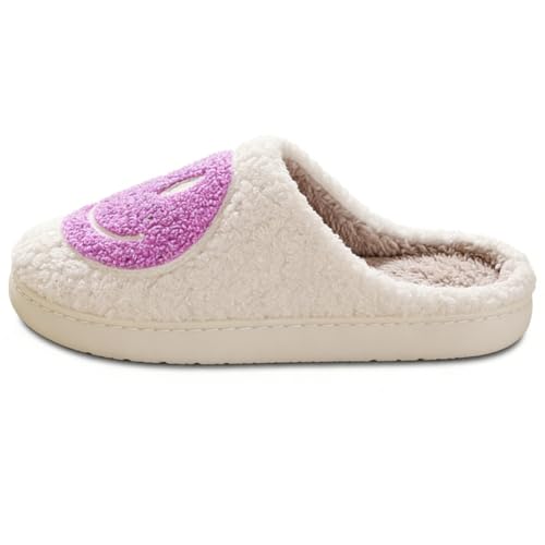 Image of Women's Men's Preppy Happy Face Slippers Comfy Warm Plush Slip-On House Slipper for Winter Indoor Soft Cushion Non-slip Fluffy Slides Slippers