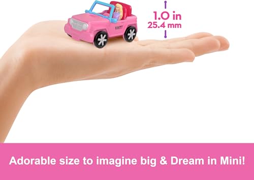 Barbie Mini Barbieland Jeep Convertible Car Water Changing for Mini Figures with Blonde Little Doll and Tent Toy +4 Years (HYF43)