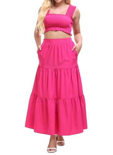 Image of Women's 2 Piece Beach Skirts Sexy Party Dress Crop Top and Long Skirt Sets