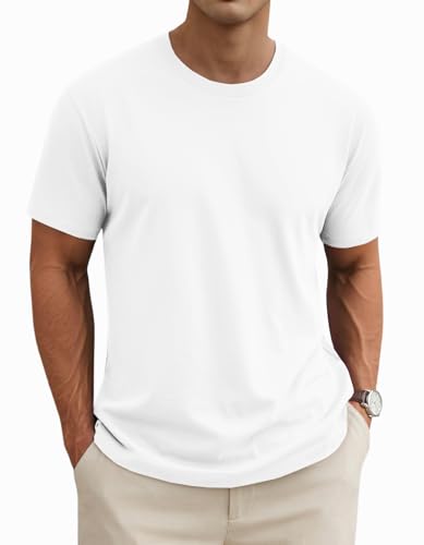 MAGNIVIT Mens Shirts Short Sleeve Cotton T-Shirt Basic Classic Casual Pullover Shirt White