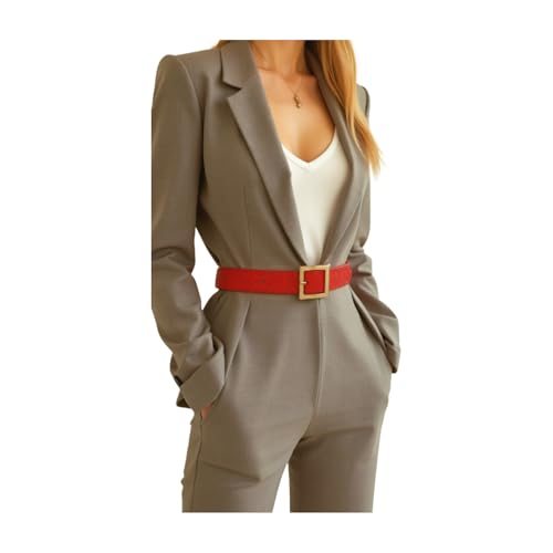 Women Red Skinny Belt - Hip High Waist Basket Weave Band Gold Square Buckle S M z075