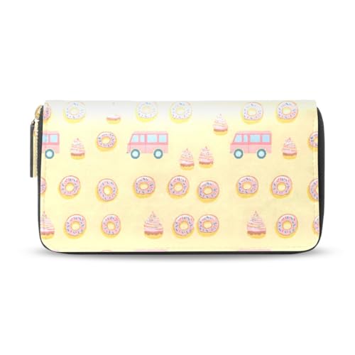 Long Wallets Leather Bifold Wallet for Women Donut Dessert Cart with Zipper Credit Card Holder Large Capacity
