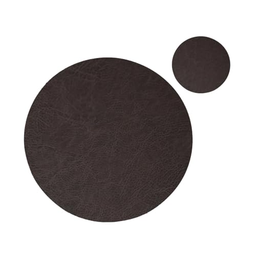 1Sets Leather Placemats Round Washed Cowhide...