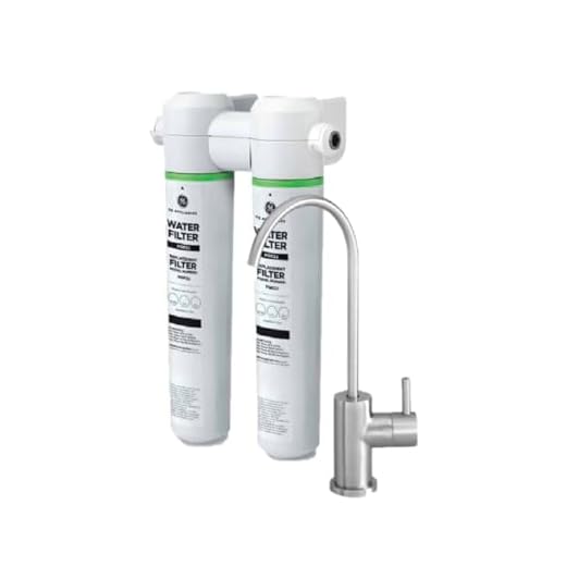 GE Dual Stage Under Sink Water Filtration System with Faucet, Reduces Lead, Chlorine & More, Easy Install, Twist & Lock Design, Replace Filters (FQK2J) Every 6 Months, GXK255TBN