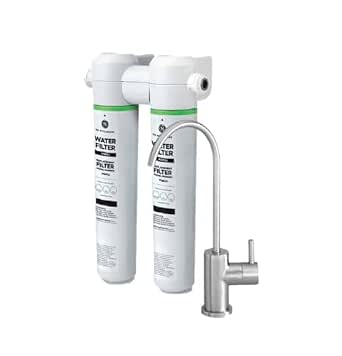 GE Dual Stage Under Sink Water Filtration System with Faucet, Reduces Lead, Chlorine & More