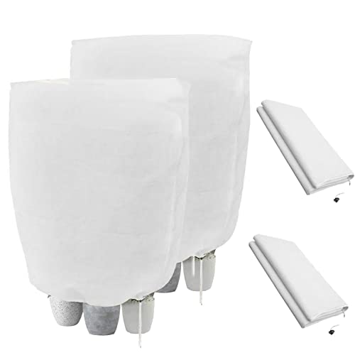 Lot de 2 protections d'hiver pour plantes en pot, 100x80 cm, protection contre le gel avec fermeture éclair et cordon de serrage, olivier, palmiers (blanc) Cover
