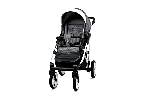 BabyLux Kinderwagen 4in1 White Lux Isofix Basis Kinderwagen Tiefschlafwagen & Autositz OEKO-TEX STANDARD 100 Zertifiziert 60cmx95cmx115cm 14 kg Grey Cubic
