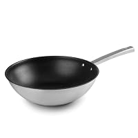 LACOR - 45728 - Wok Foodie, Acero Inoxidable 18/10, Antiadherente, con Titanio, Libre de PFOA, Mango Ergonómico, Fondo Termodifusor Sandwich, Apto para Inducción y Todo Tipo de Fuegos, 28 cm