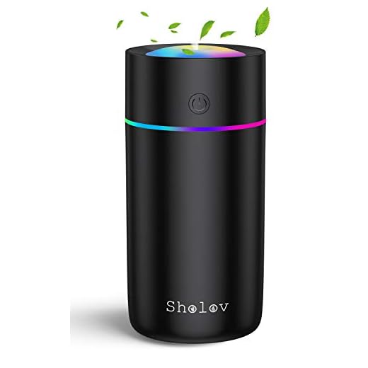 Sholov Portable Car Humidifier 320ml Mini Humidifier USB Personal Desktop Aromatherapy Diffusers Colorful Night Light Humidifier (2 in 1), for Car Office Travel Baby Home Bedroom, Extremely Quiet