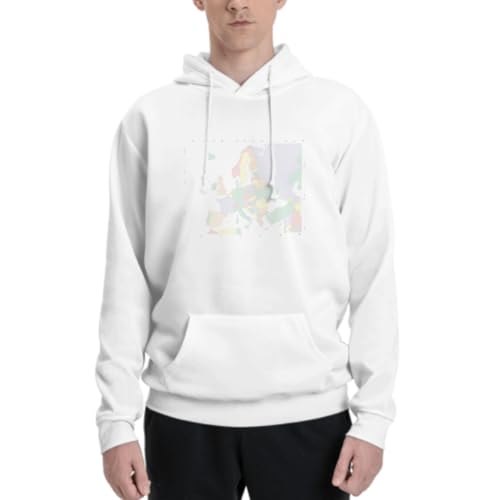 Sudadera Blanca con Estampado de Mapa de la división administrativa Europea. Estampado de Arte político Colorido. Sudadera Holgada. Talla 3XL.