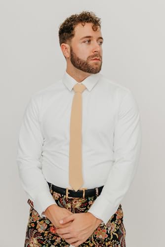 Image of DAZI Men's Skinny Tie, Cotton Wool Linen Necktie, Great for Weddings, Groom, Groomsmen, Missions, Dances, Gifts.
