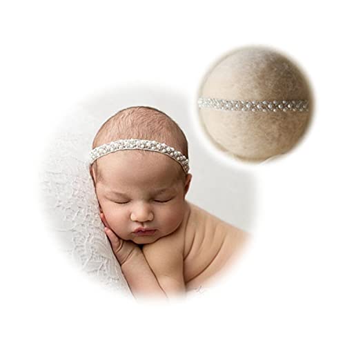 Honra Newborn Photography Props Pearl Headband Baby Photoshoots Posing Photo Tieback Hair Accessories (White 04)