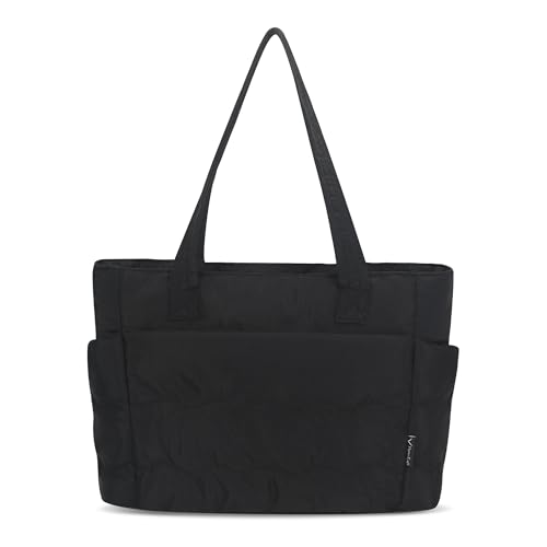 Hynes Eagle Tote Bag for Women Quilted Travel Bag Lightweight Puffer Tote Shoulder Handbag with Compartments Work/Gym/Teacher Black