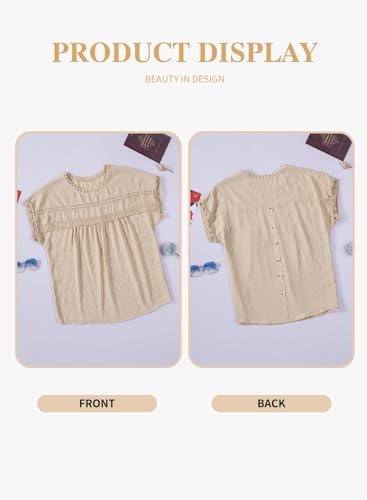 Eytino Women Plus Size Tops Crewneck Short Sleeve Lace Crochet Loose Casual Summer Blouses Shirts(1X-5X)4