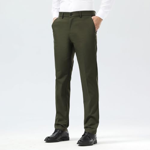 Image of Plaid&Plain Men's Slim Fit Dress Pants Stretch Khaki Pants Wrinkle Free